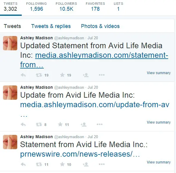 Ashley Madison Tweets
